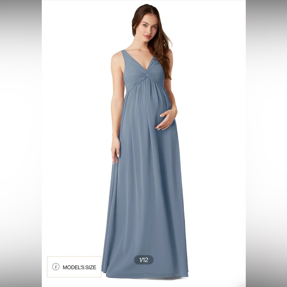 Blue Maternity Chiffon Maxi Dress